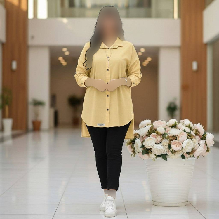 شومیز مانتویی زنانه مدل سلین جنس لنین پنبه درجه یک فری سایز