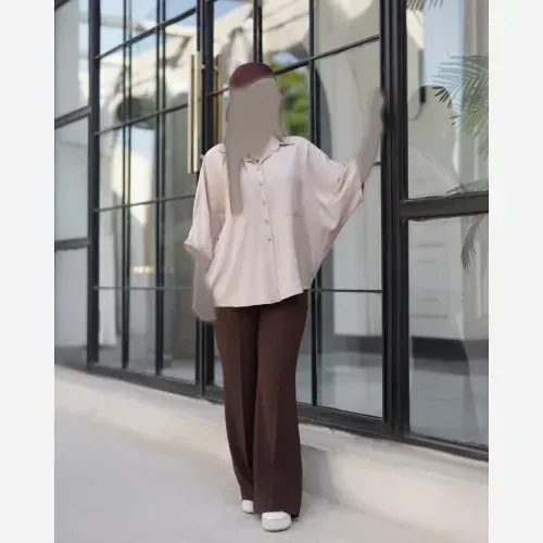 شومیز زنانه آستین پانچو مدل رابو پارچه لیوسل سایز بزرگ