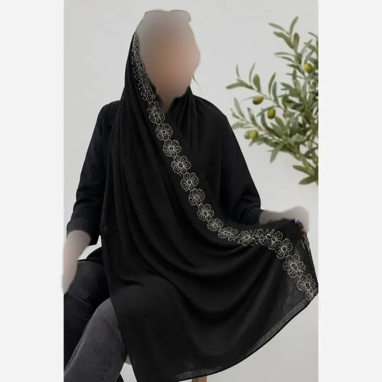 شال مجلسی گلدوزی و دانتل دوزی شده جنس کریشه پلاس ابعاد 180 در 62 سانتیمتر