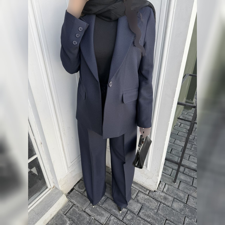 کت و شلوار زنانه کرپ تک دکمه و شلوار بگ مدل لاویا