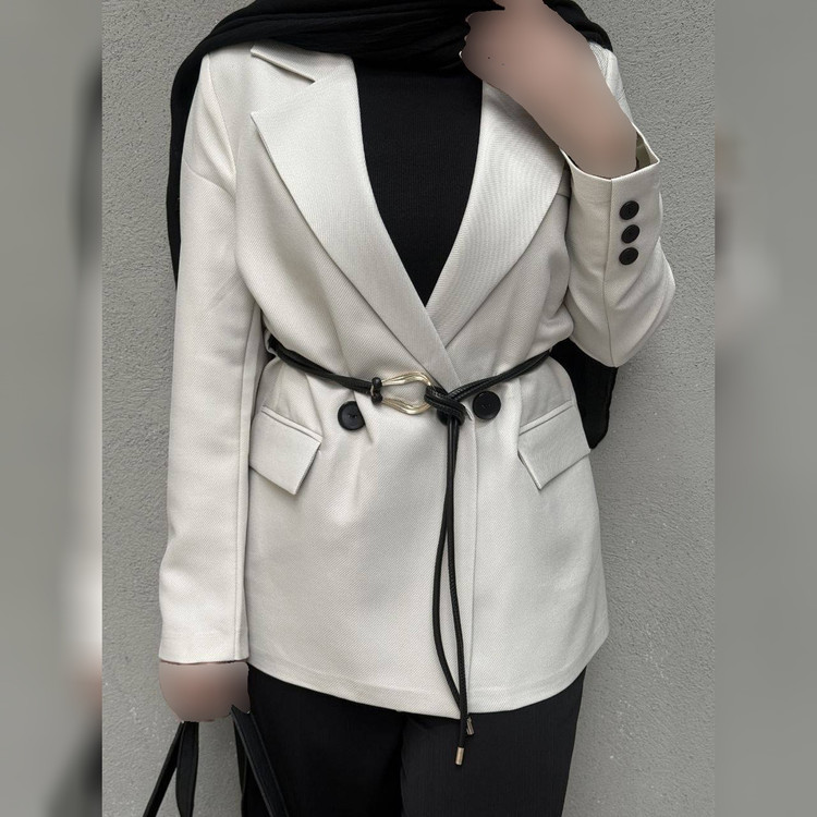 کت زنانه اسپرت کمربند دار چرمی مدل پالیزی