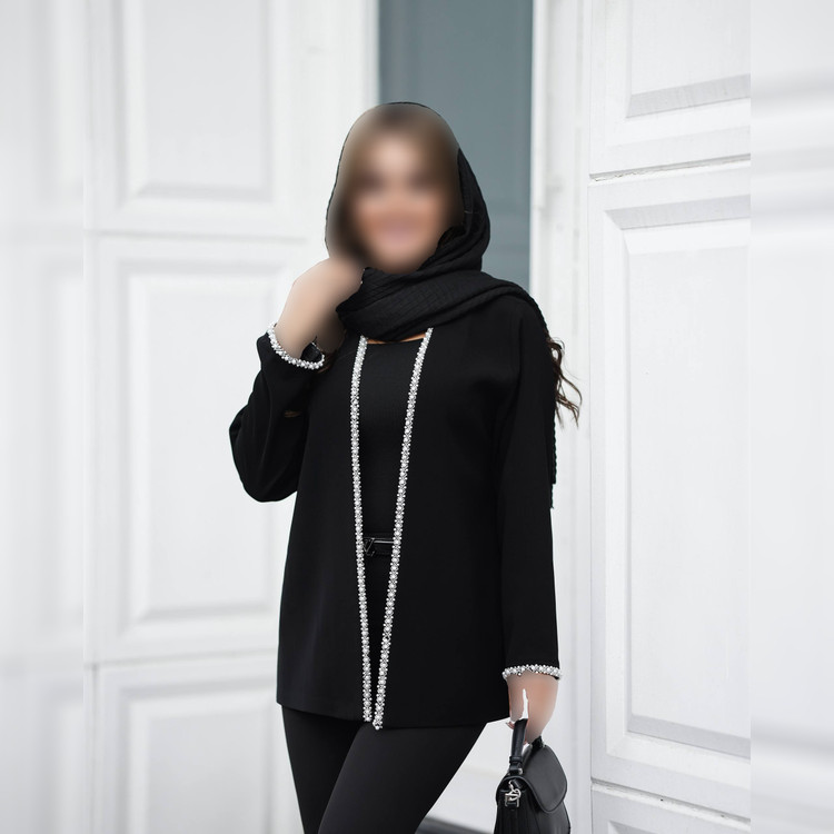 مانتو کتی مجلسی مشکی سنگ دوزی بدون چروک پذیری مدل رسپینا