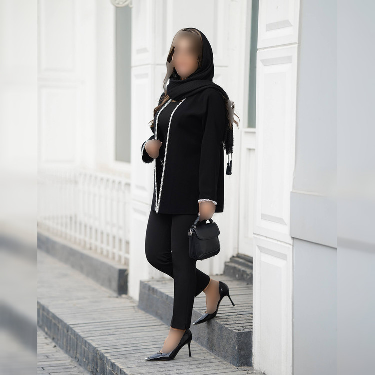 مانتو کتی مجلسی مشکی سنگ دوزی بدون چروک پذیری مدل رسپینا