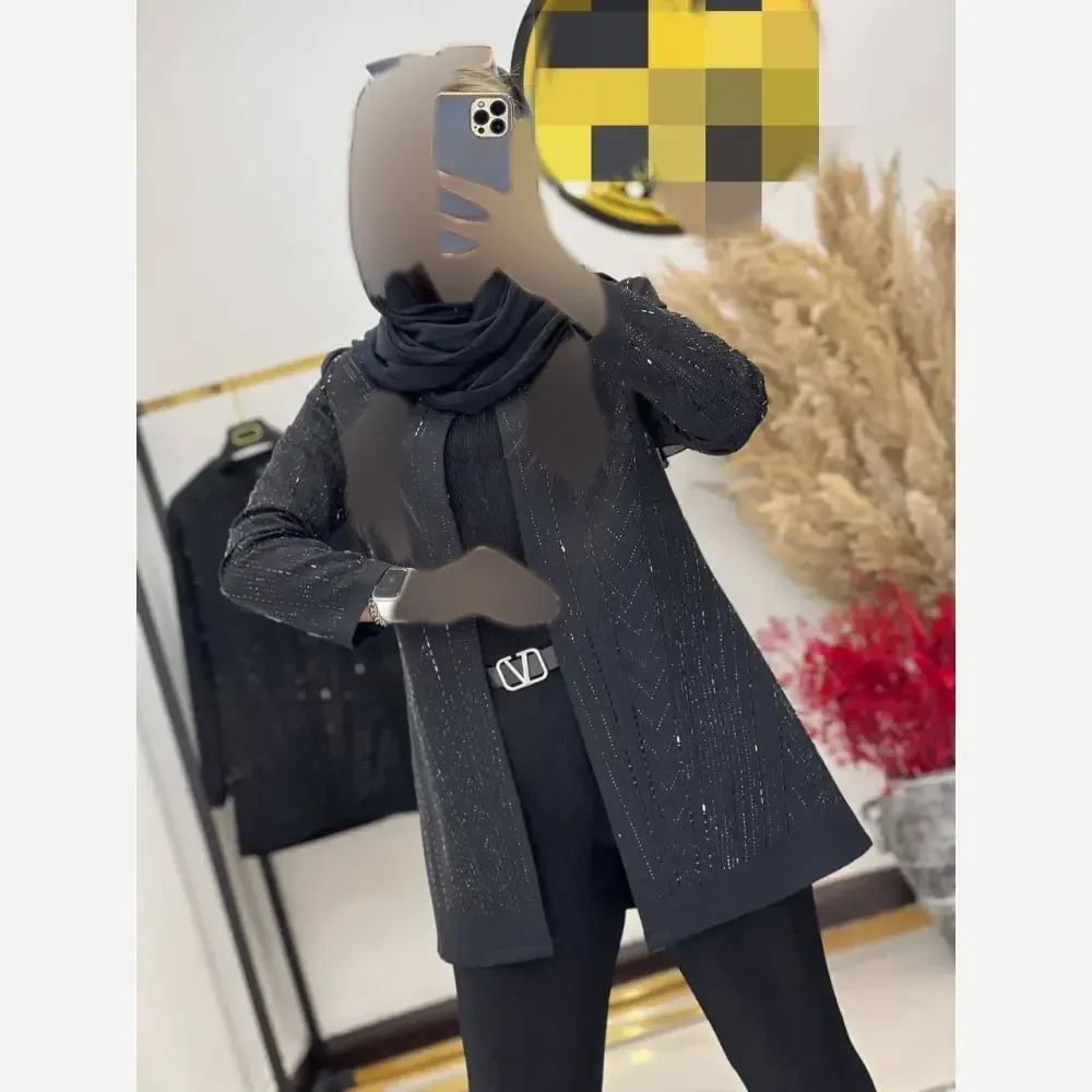 کت مجلسی زنانه مدل رها جنس کرپ مازراتی نگین دار رنگ مشکی