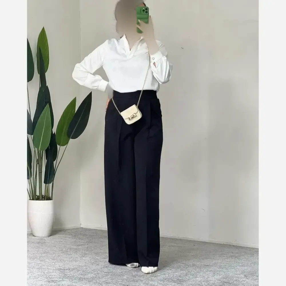 شلوار بگ زنانه پارچه سوپر مازراتی درجه یک رنگ مشکی
