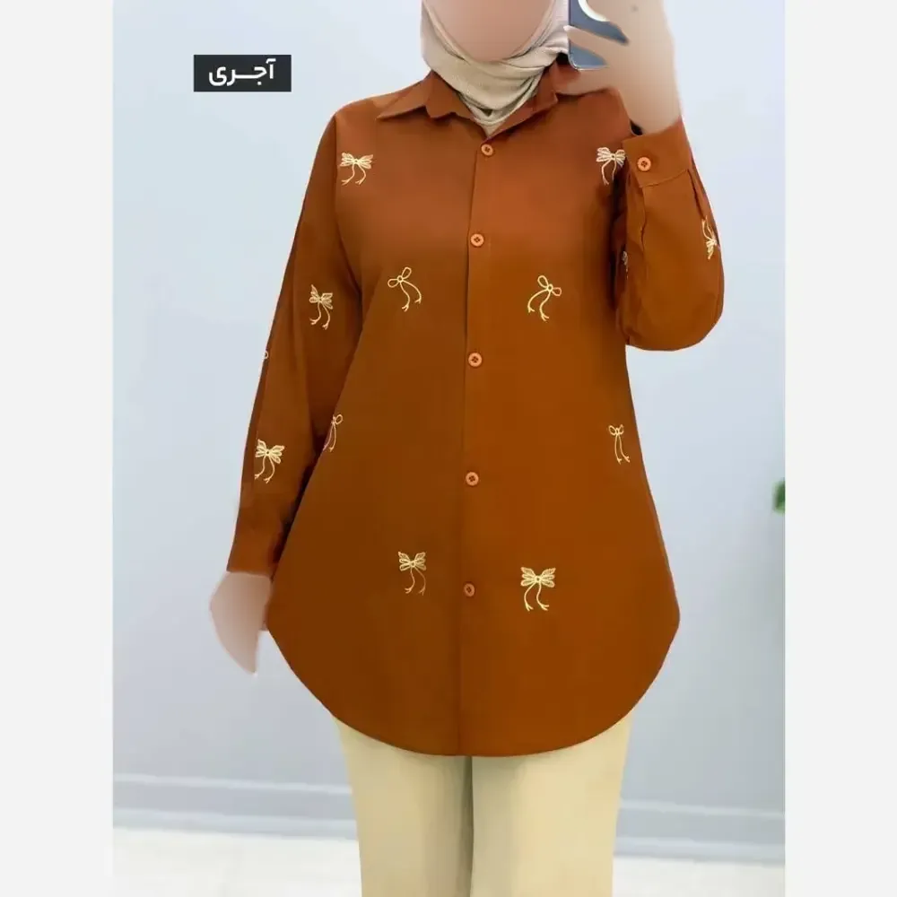 مانتو لینن گلدوزی طرح پروانه مدل نیمه کیمونو فری سایز