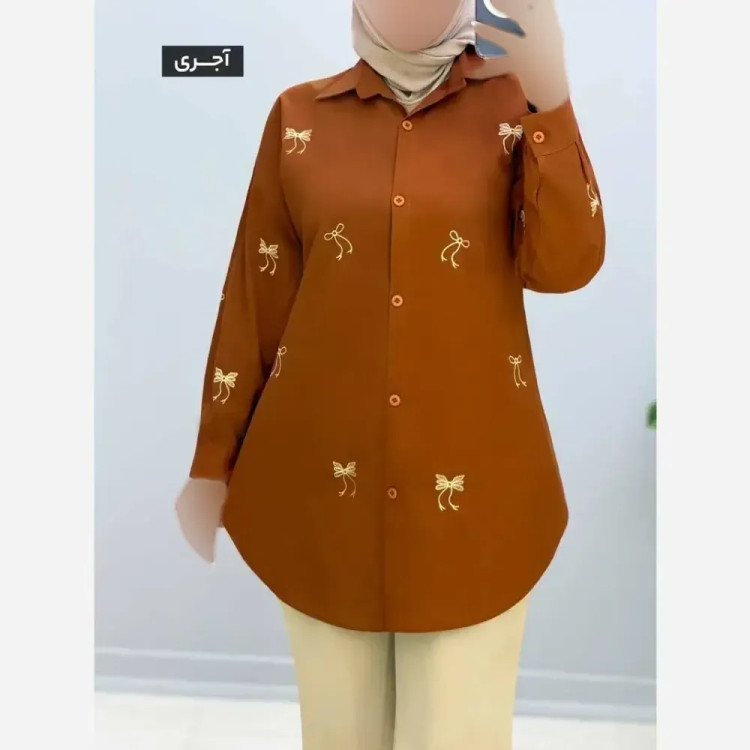 مانتو لینن گلدوزی طرح پروانه مدل نیمه کیمونو فری سایز