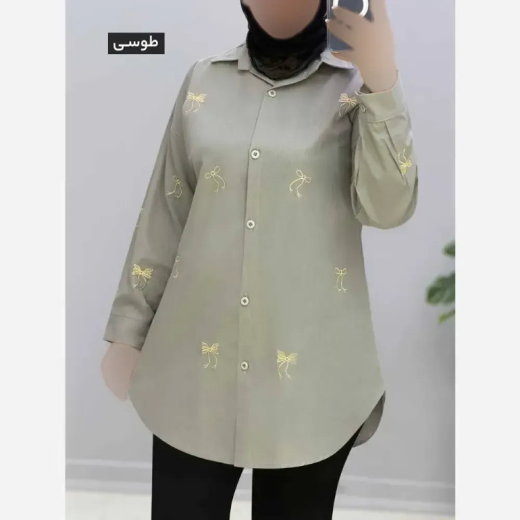 مانتو لینن گلدوزی طرح پروانه مدل نیمه کیمونو فری سایز