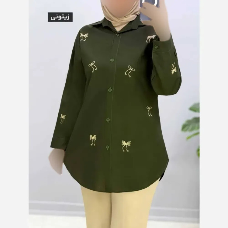 مانتو لینن گلدوزی طرح پروانه مدل نیمه کیمونو فری سایز