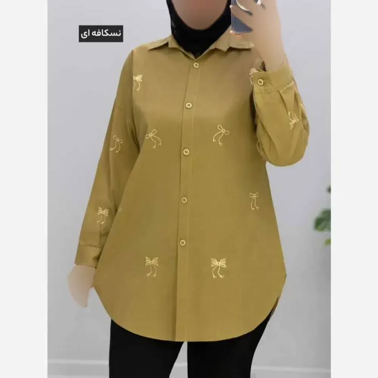 مانتو لینن گلدوزی طرح پروانه مدل نیمه کیمونو فری سایز