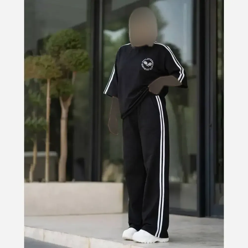 ست تیشرت و شلوار زنانه مدل نیکیتا جنس پنبه گلکسی رنگ مشکی سایز فری سایز