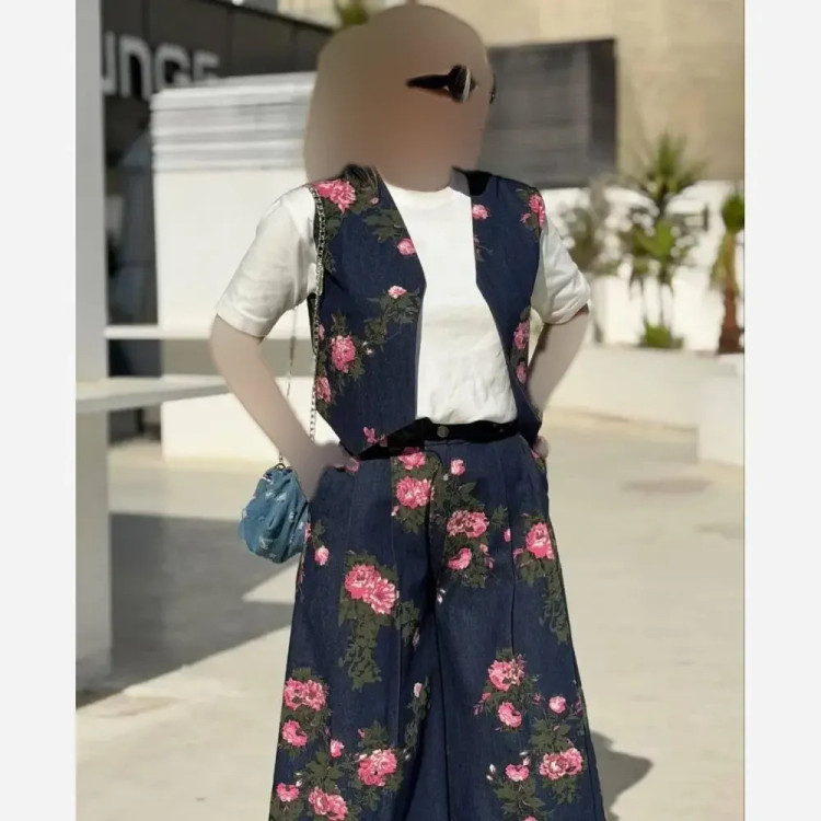 ست سه تیکه زنانه شامل وست و شلوار لینن کنفی به همراه شومیز یا تیشرت سایز 38 تا 48