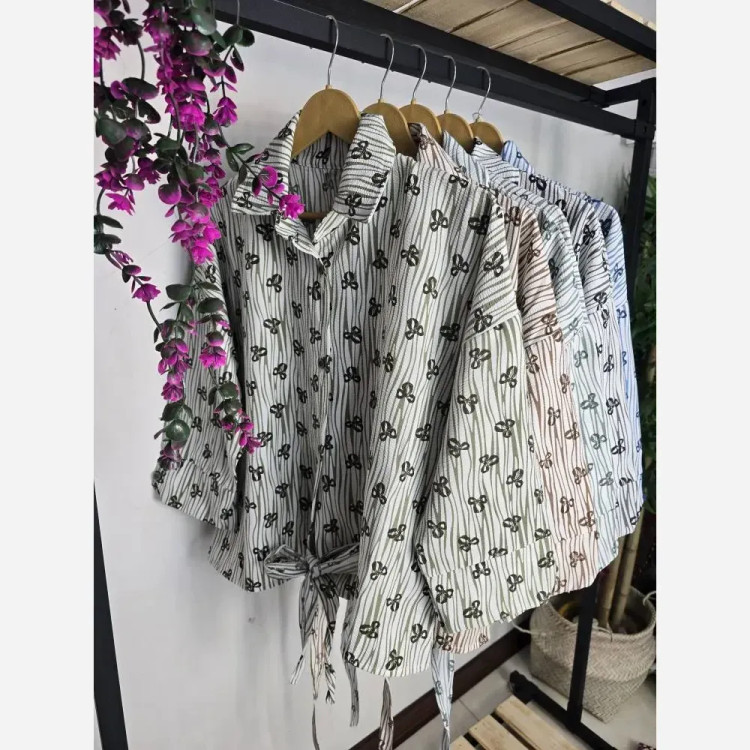 شومیز گره ای پروانه ای جنس ینزی پفکی فری سایز 36 تا 46