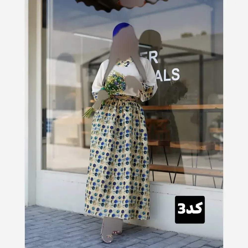 ست 4 تیکه زنانه کاترینا شامل شومیز لنین و دامن بوگاتی به همراه کیف و کمربند سایز 38 تا 46
