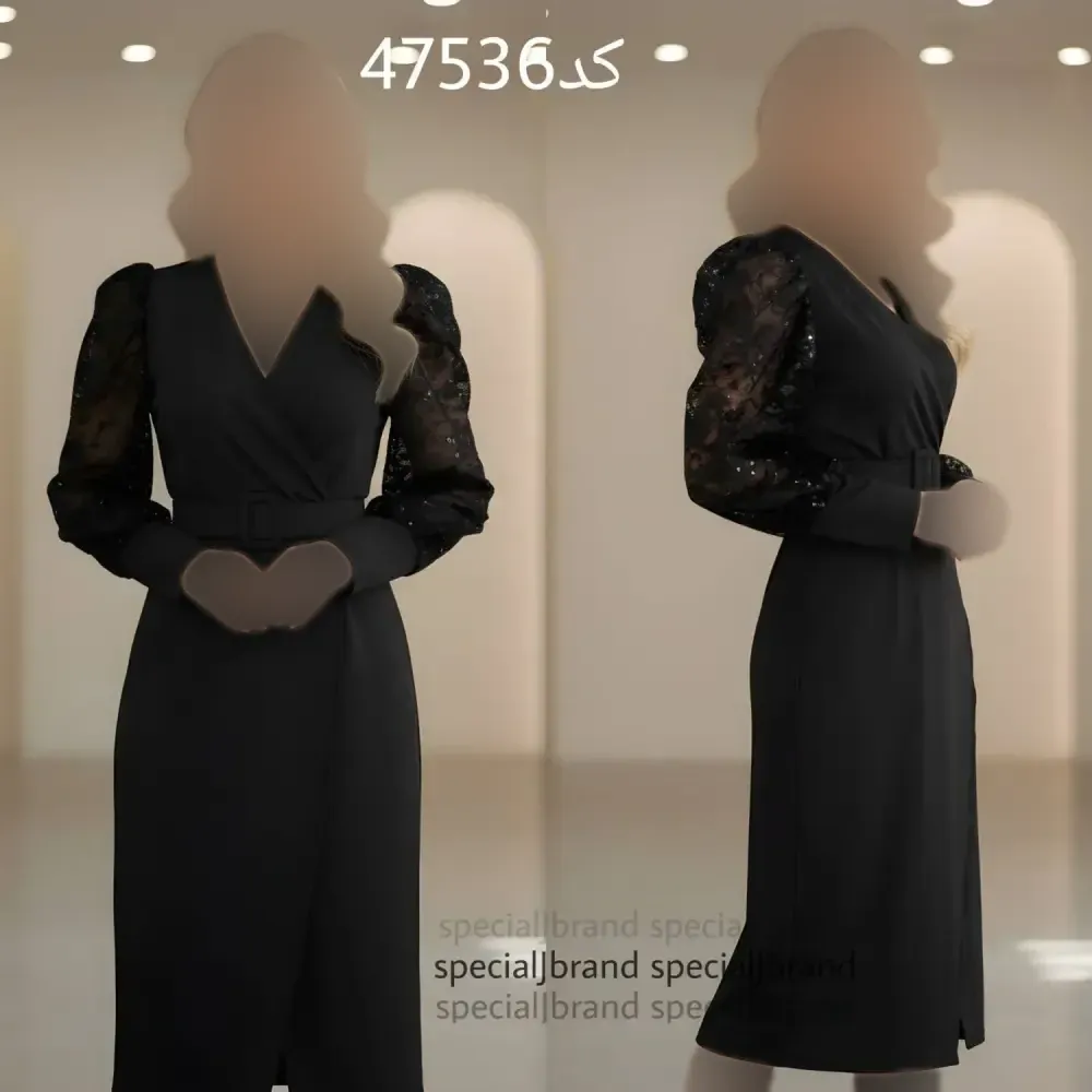 تونیک مجلسی زنانه مشکی جنس غواصی و گیپور پولکی سایز 48 تا 50