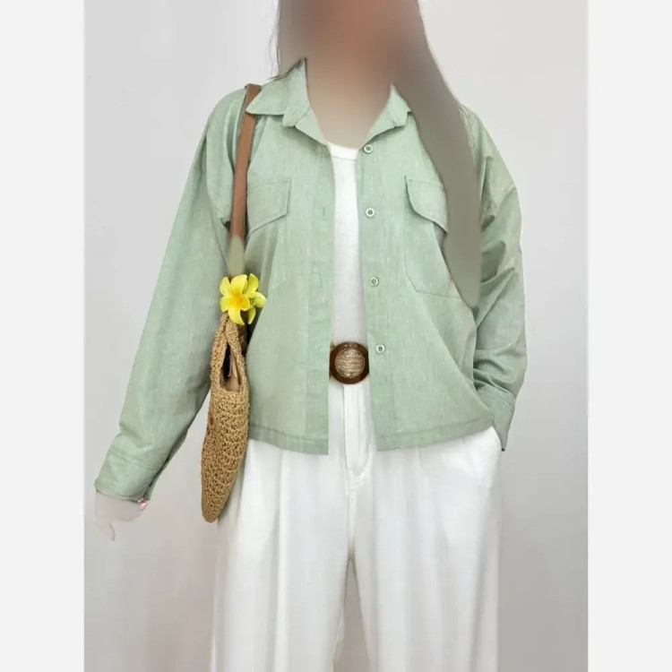 شومیز لینن باکسی دو جیب زنانه فری سایز مناسب 36 تا 46