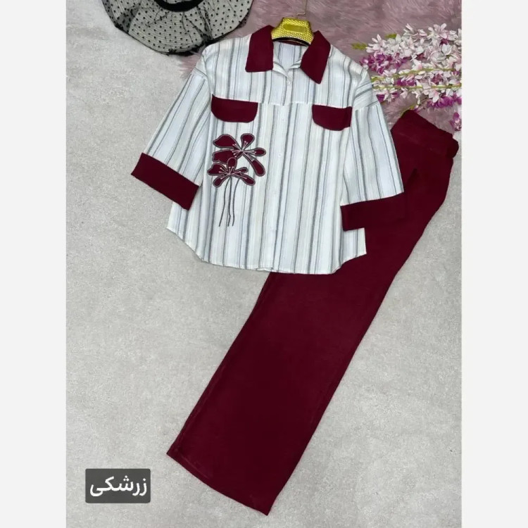 ست شومیز و شلوار زنانه مدل نوگل جنس لنین و شانتون فری سایز 38 تا 46
