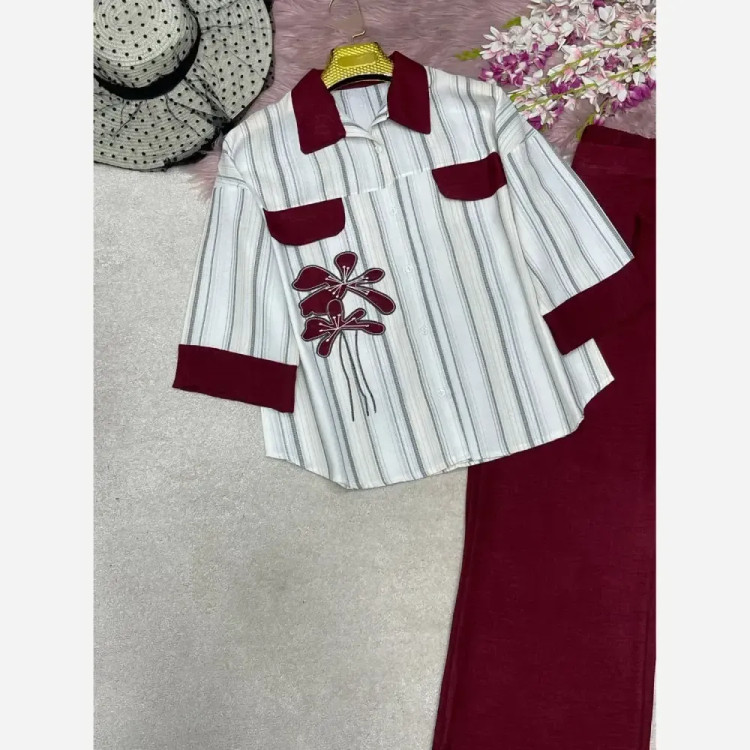 ست شومیز و شلوار زنانه مدل نوگل جنس لنین و شانتون فری سایز 38 تا 46