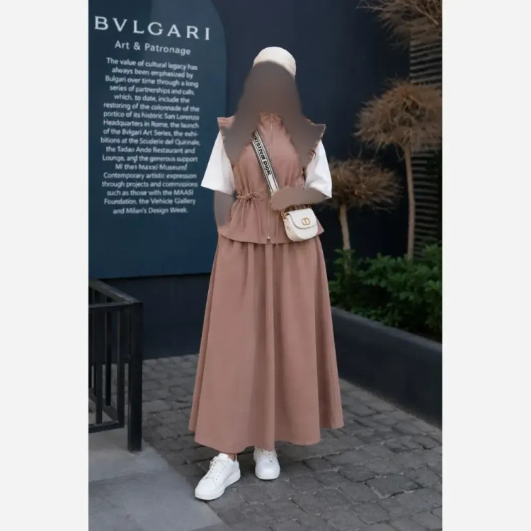 ست دو تیکه وست و دامن لنین زنانه فری سایز