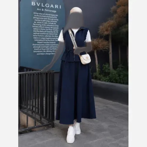 ست دو تیکه وست و دامن لنین زنانه فری سایز