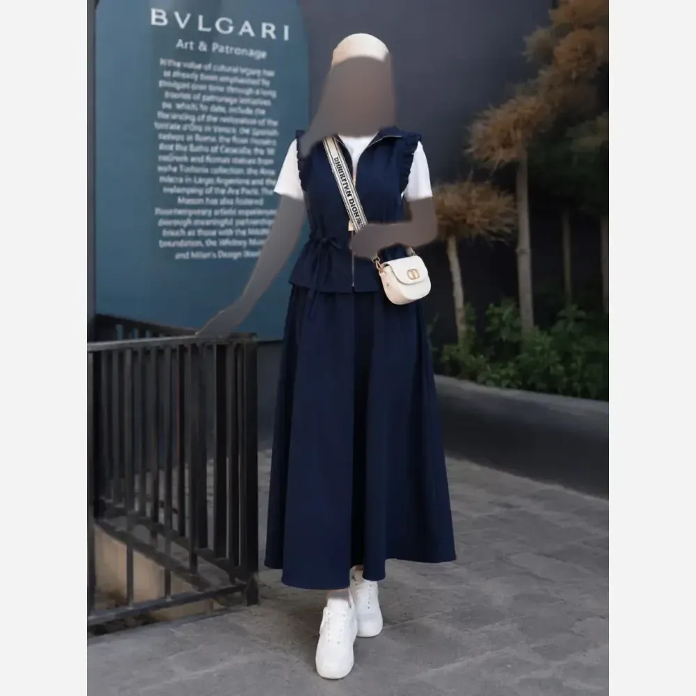 ست دو تیکه وست و دامن لنین زنانه فری سایز