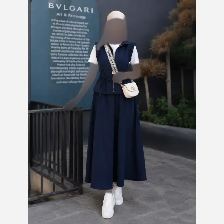 ست دو تیکه وست و دامن لنین زنانه فری سایز