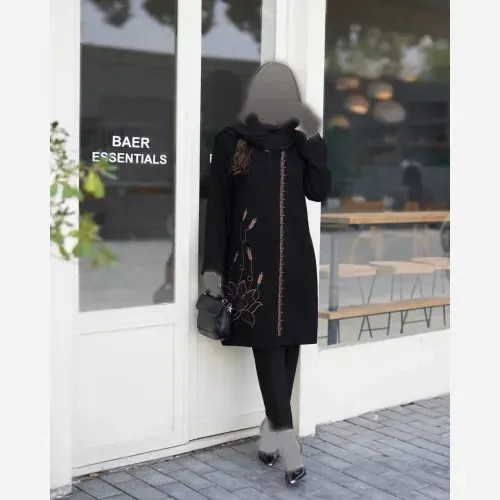 مانتو زنانه شانتون گلدوزی شده سایز بزرگ مدل گل مخمل قد 94