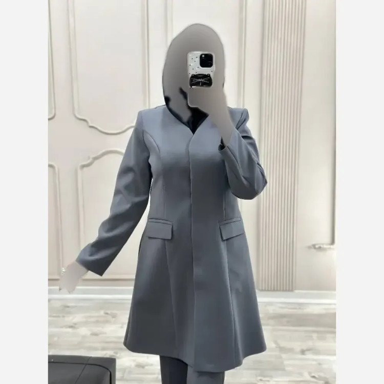 ست مانتو و شلوار اداری زنانه مدل مرجان پارچه سوپر مازراتی با شلوار بوتکات