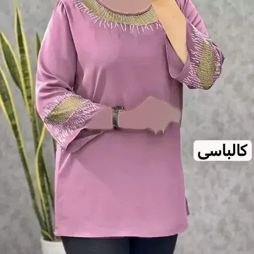 شومیز زنانه قواره دار مدل شیما سایز بزرگ تا 60 با تزئین نگین DMC