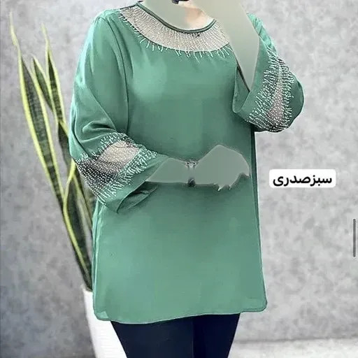 شومیز زنانه قواره دار مدل شیما سایز بزرگ تا 60 با تزئین نگین DMC