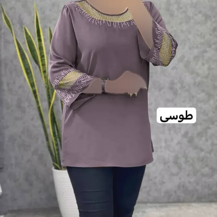 شومیز زنانه قواره دار مدل شیما سایز بزرگ تا 60 با تزئین نگین DMC