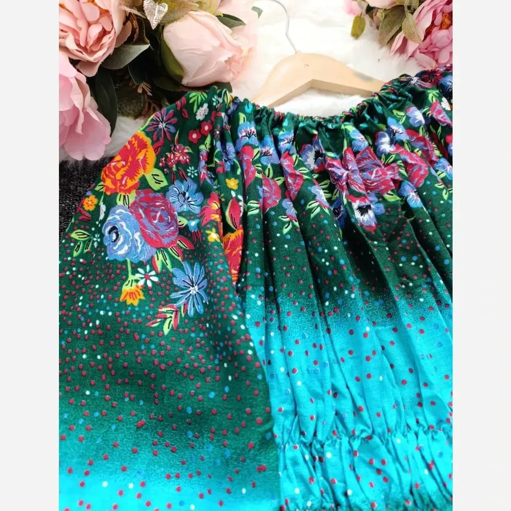 پیراهن ساحلی نخی زنانه کمر کش فری سایز 38 تا 48