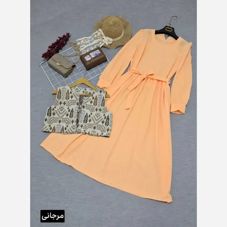 ست کت و سارافون شافل جنس شانتون و تافته دوزی فری سایز تا 46