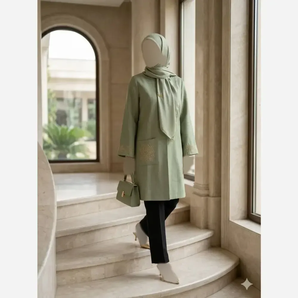 مانتو گلدوزی شده زنانه مدل خورشید پارچه شانتون اسلپ سایز 38 تا 56