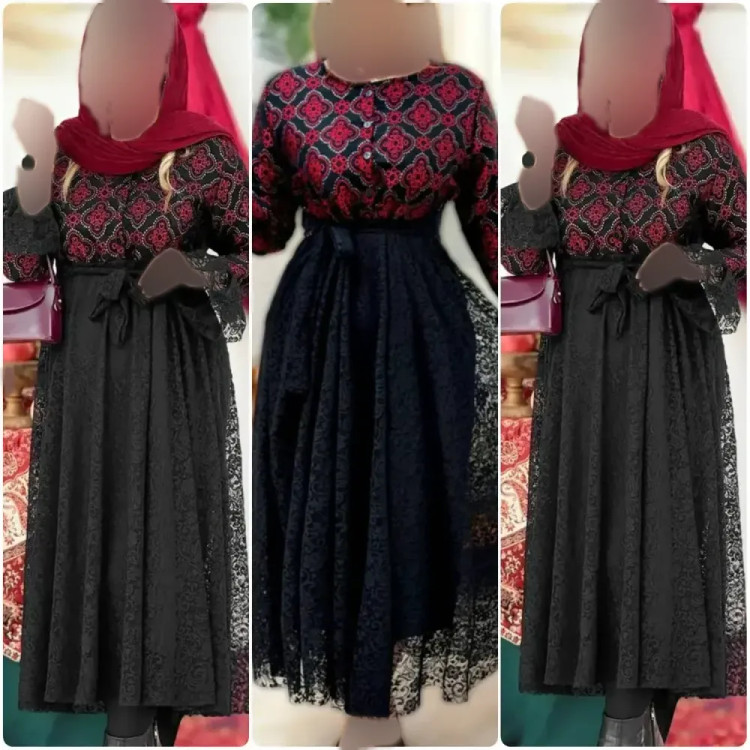 پیراهن مجلسی زنانه مدل فاخر بالاتنه تافته و دامن دانتل فری سایز 38 تا 46