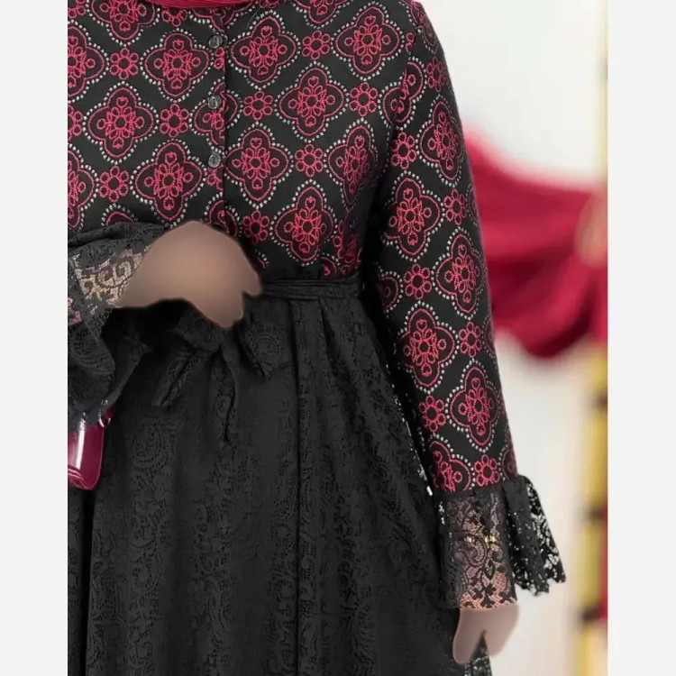 پیراهن مجلسی زنانه مدل فاخر بالاتنه تافته و دامن دانتل فری سایز 38 تا 46