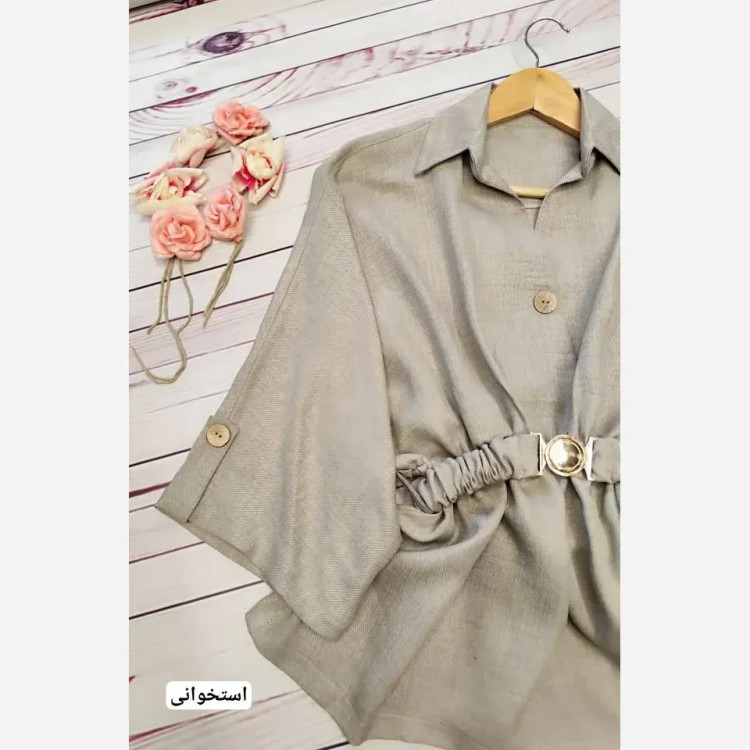 مانتو زنانه مدل سانی جنس شانتون بیسکوییتی کمرچین فری سایز تا 48