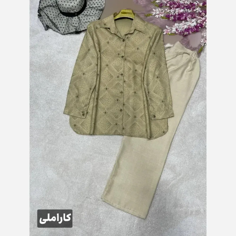 ست شومیز و شلوار زنانه مدل دنیز جنس بوگاتی و صوفیا فری سایز 38 تا 46