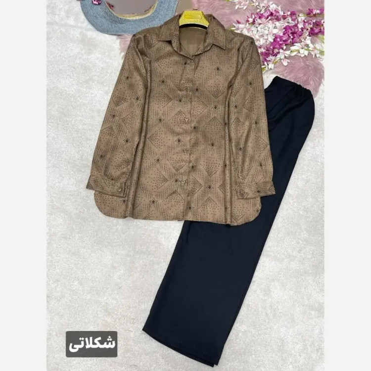 ست شومیز و شلوار زنانه مدل دنیز جنس بوگاتی و صوفیا فری سایز 38 تا 46
