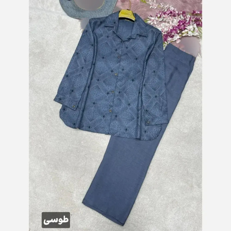 ست شومیز و شلوار زنانه مدل دنیز جنس بوگاتی و صوفیا فری سایز 38 تا 46