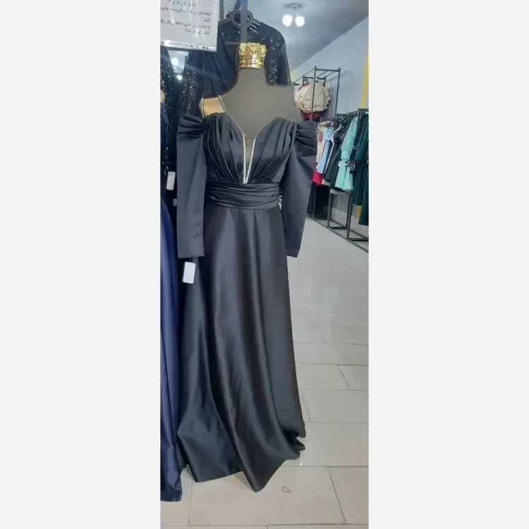 پیراهن ماکسی مجلسی زنانه ساتن آمریکایی نگیندوزی شده مدل ساتیا