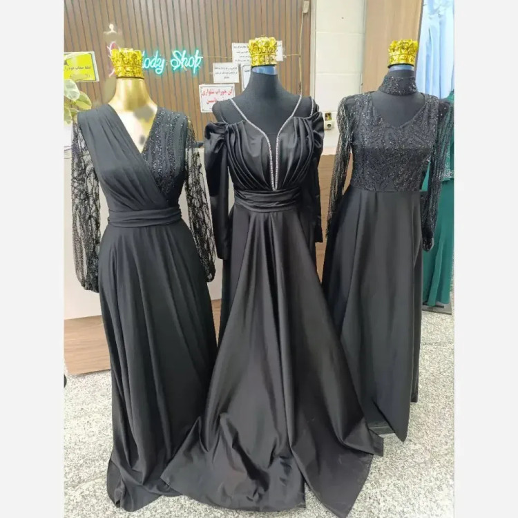 پیراهن ماکسی مجلسی زنانه ساتن آمریکایی نگیندوزی شده مدل ساتیا