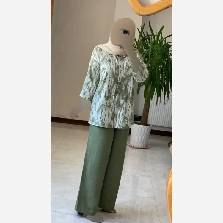 ست شومیز و شلوار زنانه جنس گازوئیلی و شانتون سایز 40 تا 48