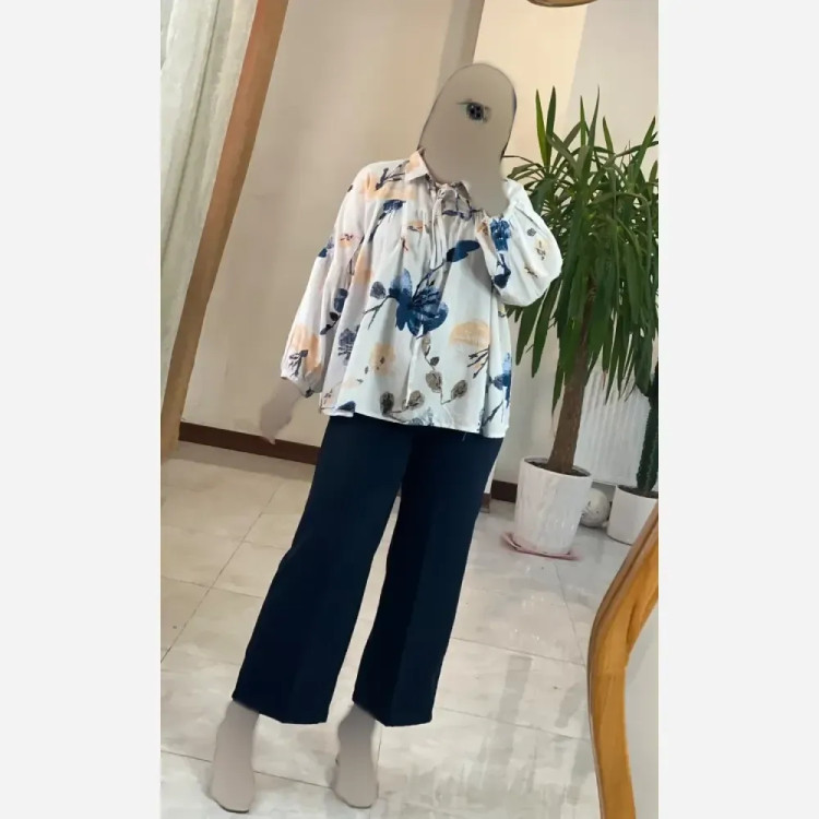 شومیز عروسکی گلدار لنین ایتالیایی فری سایز زنانه