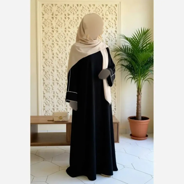 مانتو عبایی زنانه مدل پریا جنس الیزه ترک رنگ مشکی سایز 40 تا 50