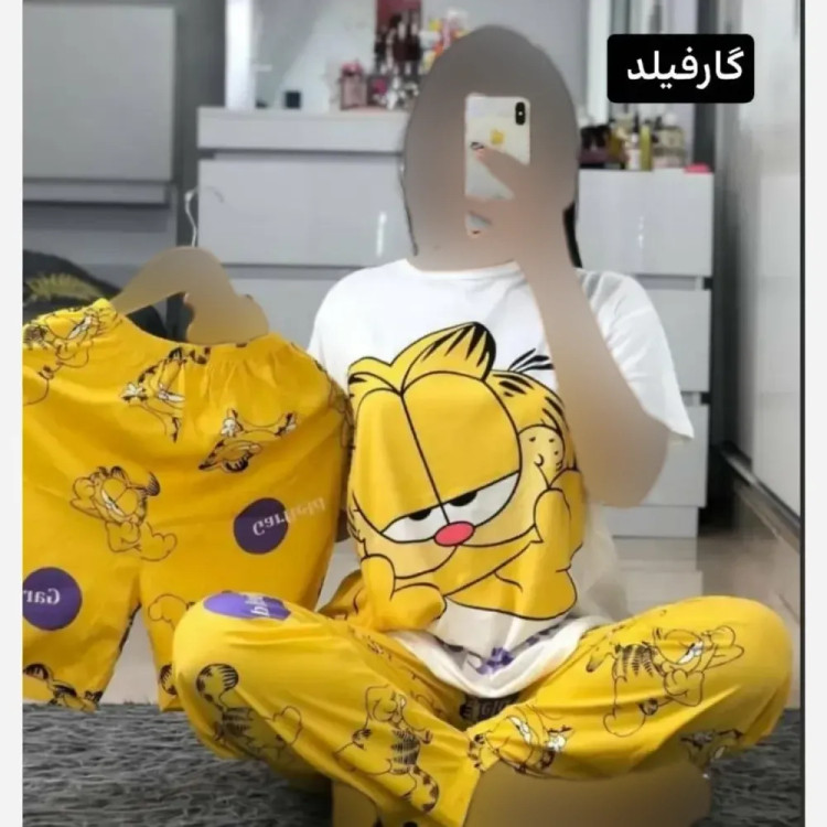 ست سه تیکه راحتی زنانه نخ پنبه فری سایز طرح دار شامل تیشرت و شلوار و شلوارک