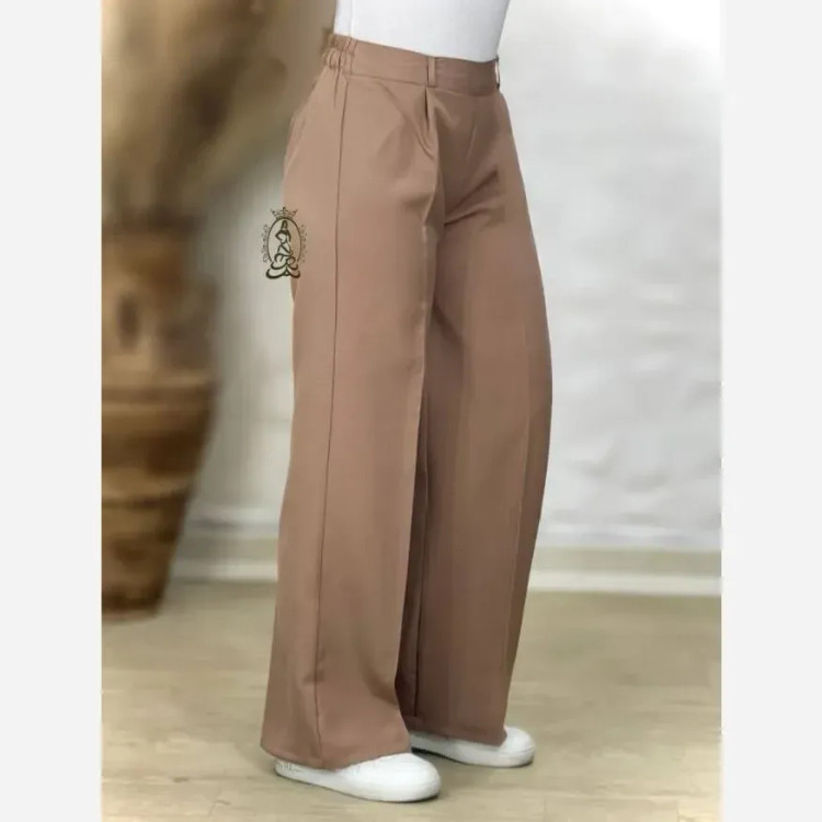 شلوار بگ زنانه پارچه مازراتی دبل درجه یک رنگ نسکافه ای و کرم تیره