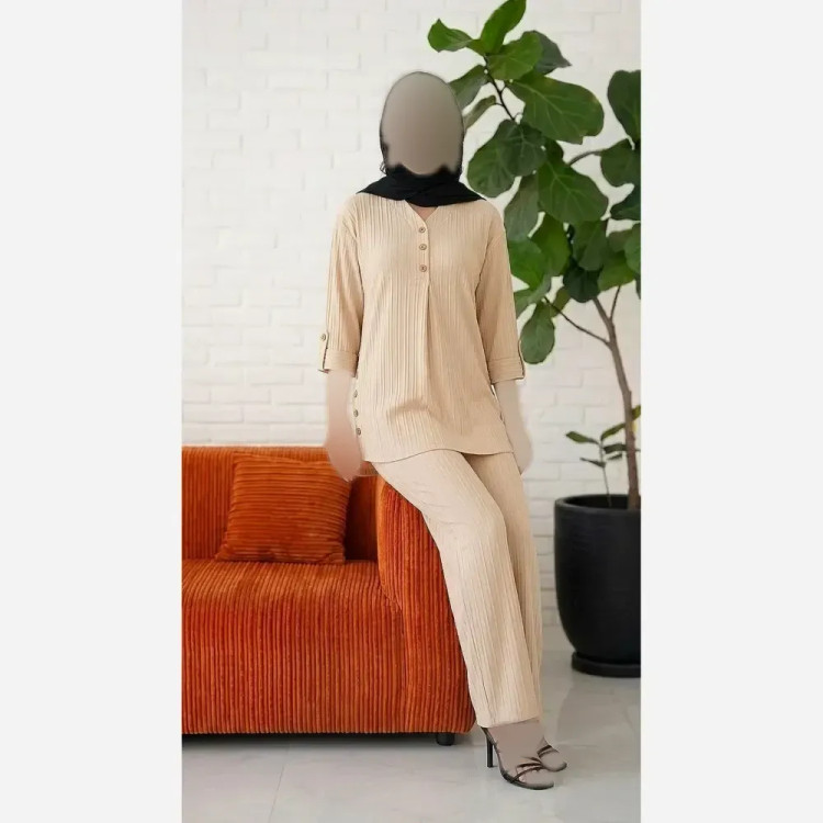 ست شومیز و شلوار زنانه مدل سه دکمه جنس آیوا سایز 38 تا 48