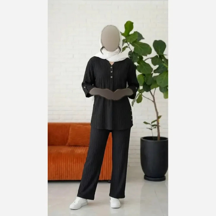 ست شومیز و شلوار زنانه مدل سه دکمه جنس آیوا سایز 38 تا 48