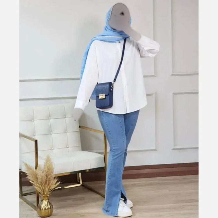 شومیز زنانه داکرون سفید فری سایز